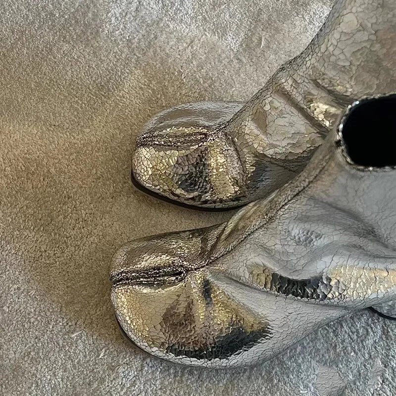 2024 New Silver Tabi Boots Split Toe Chunky