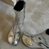 2024 New Silver Tabi Boots Split Toe Chunky