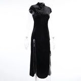 2024 Vintage Black Bandage Chinese Style Cheongsam High
