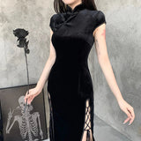 2024 Vintage Black Bandage Chinese Style Cheongsam High