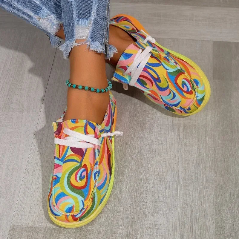 "2024 Women's Rainbow Canvas Lace-Up Sneakers"