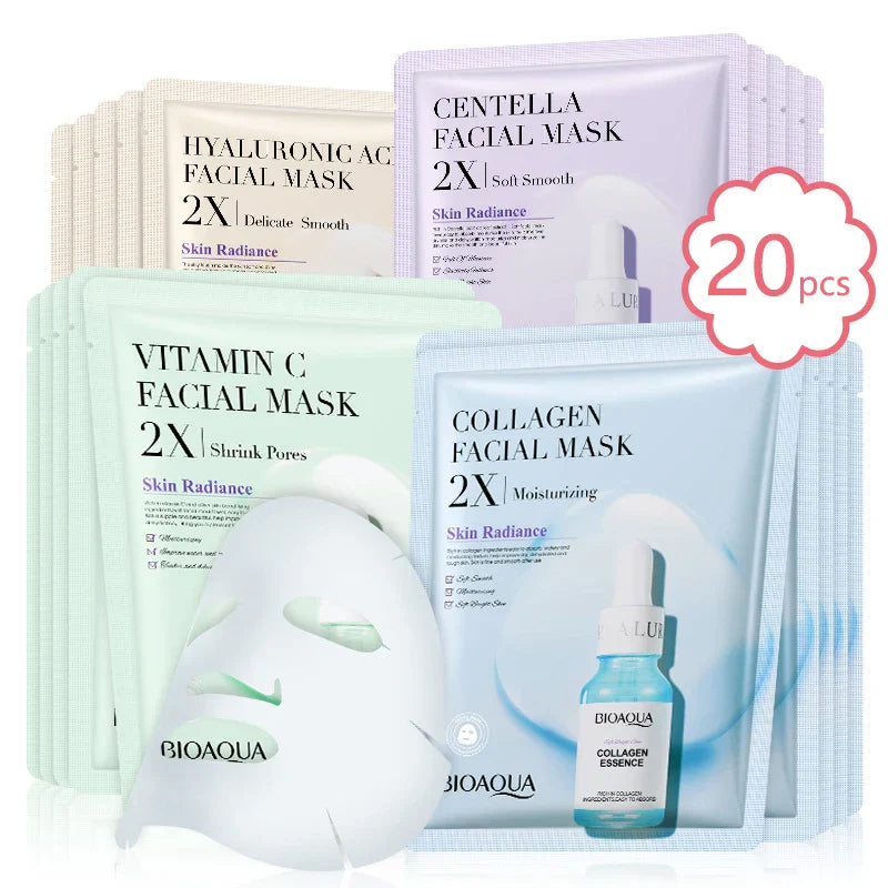 20pcs BIOAQUA Centella Collagen Face Mask VC Moisturizing