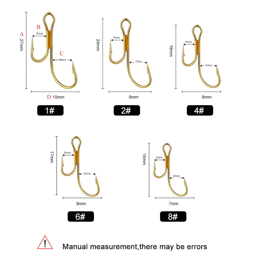 20pcs Double Fishing Hook High Carbon Steel Golden