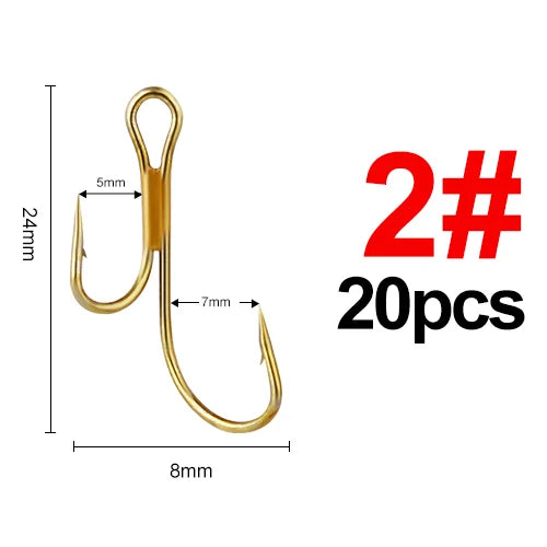 20pcs Double Fishing Hook High Carbon Steel Golden