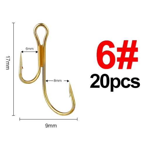 20pcs Double Fishing Hook High Carbon Steel Golden