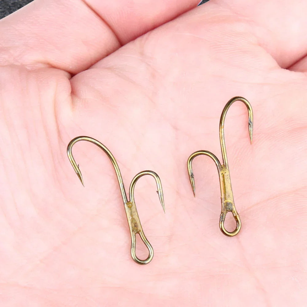 20pcs Double Fishing Hook High Carbon Steel Golden