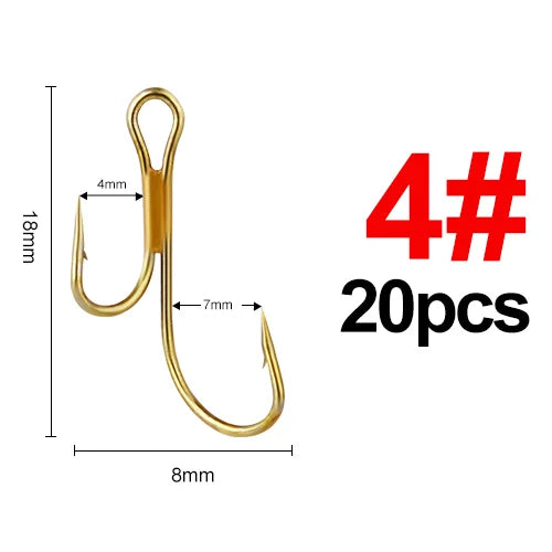 20pcs Double Fishing Hook High Carbon Steel Golden