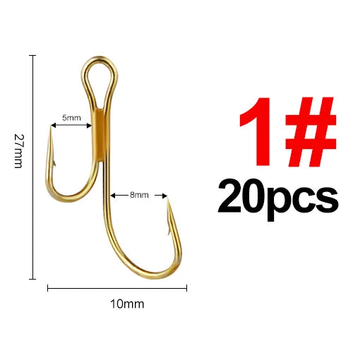 20pcs Double Fishing Hook High Carbon Steel Golden