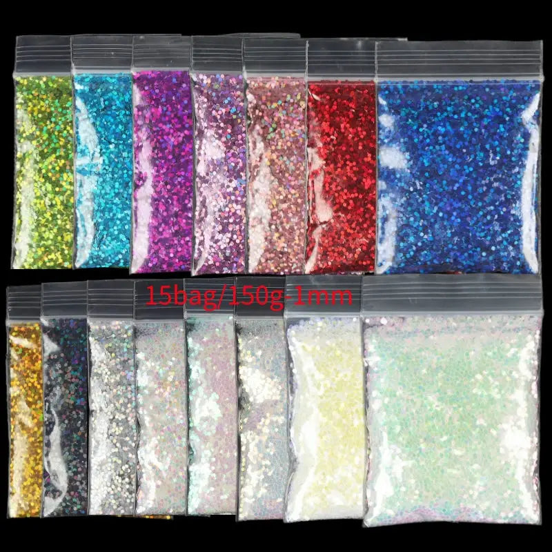 21Bag/Set 10G Holographic Powder Nail Glitter Bulk Fine