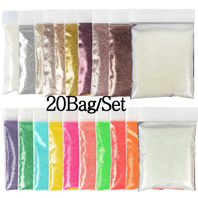 21Bag/Set 10G Holographic Powder Nail Glitter Bulk Fine