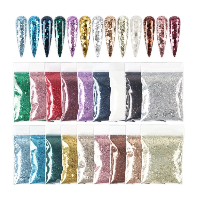 21Bag/Set 10G Holographic Powder Nail Glitter Bulk Fine