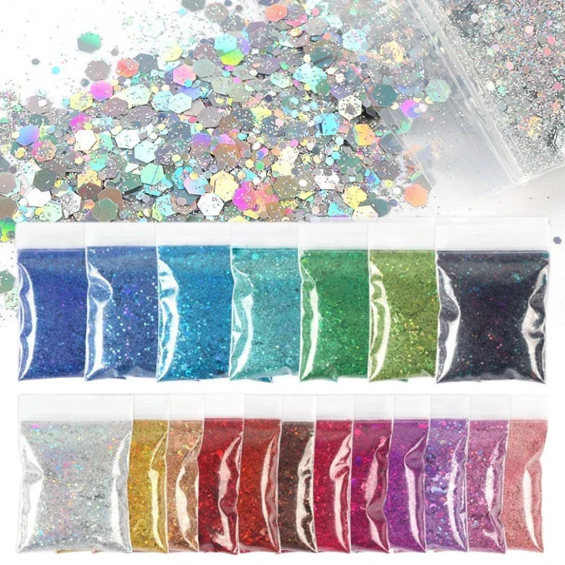 21Bag/Set 10G Holographic Powder Nail Glitter Bulk Fine