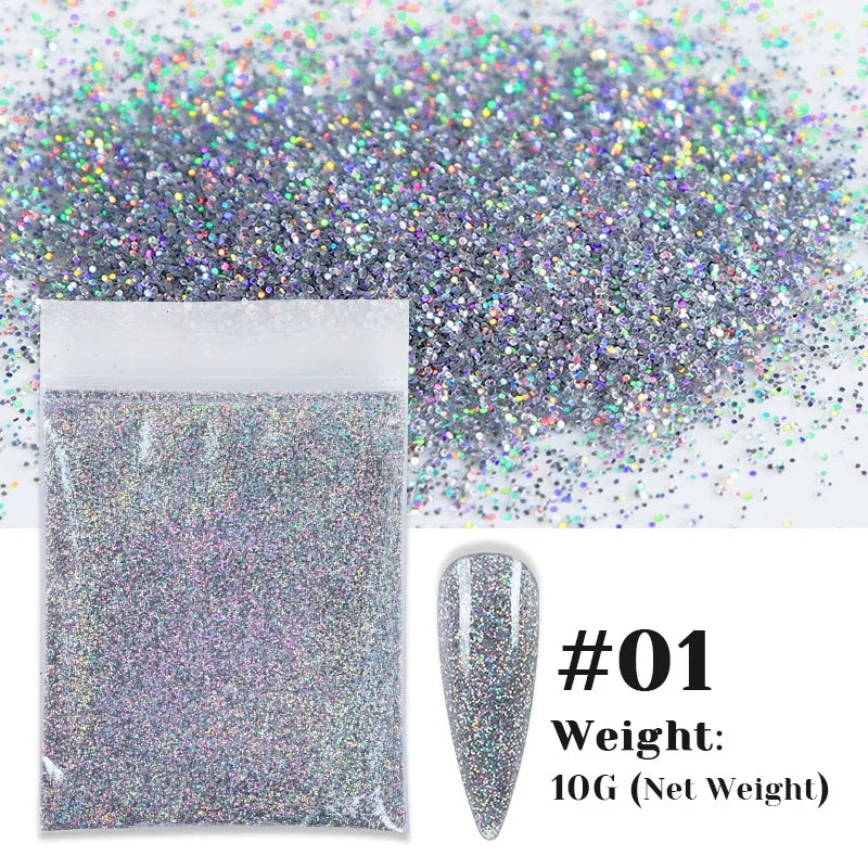 21Bag/Set 10G Holographic Powder Nail Glitter Bulk Fine