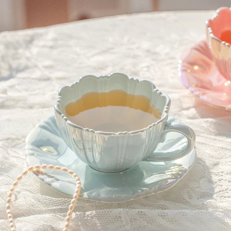 240ml Petal Ceramic Cup Coffee Cup and Saucer