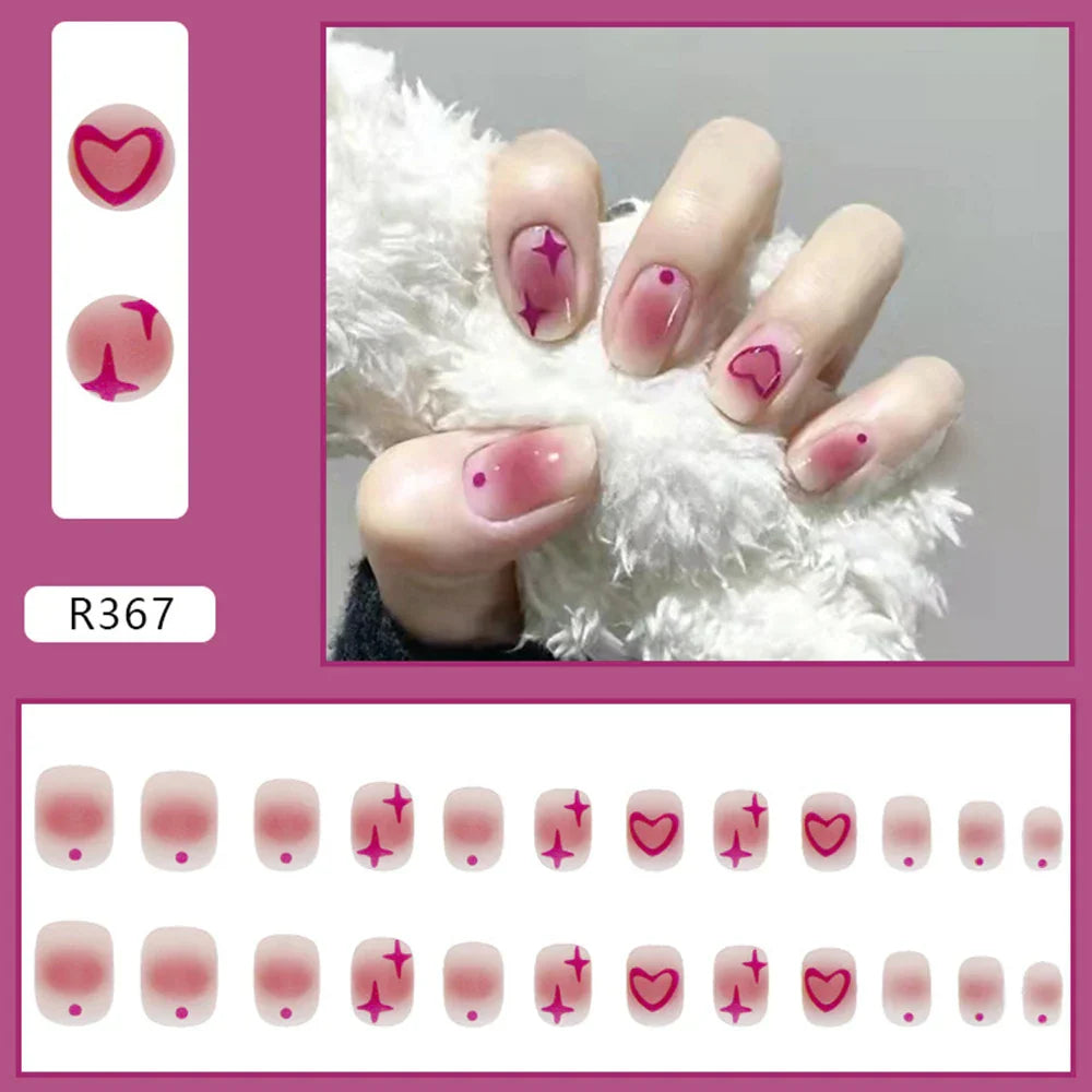 24pcs Gradient False Nails Cute Star Printed Design