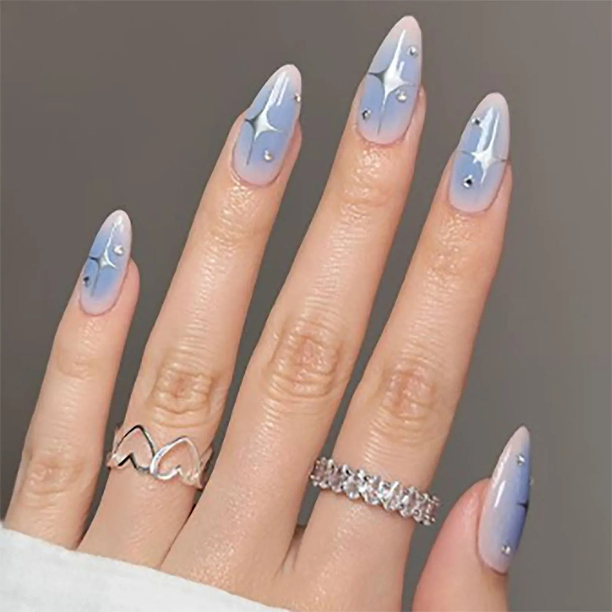 24pcs Gradient False Nails Cute Star Printed Design