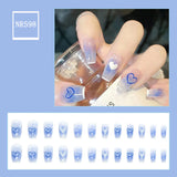 24pcs Gradient False Nails Cute Star Printed Design