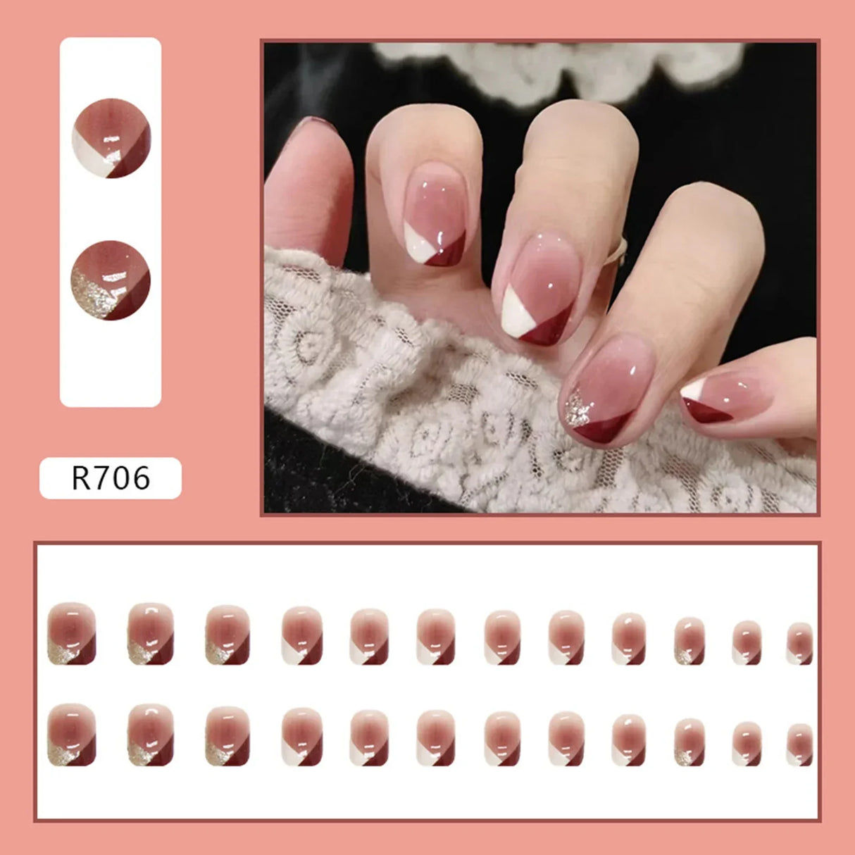 24pcs Gradient False Nails Cute Star Printed Design