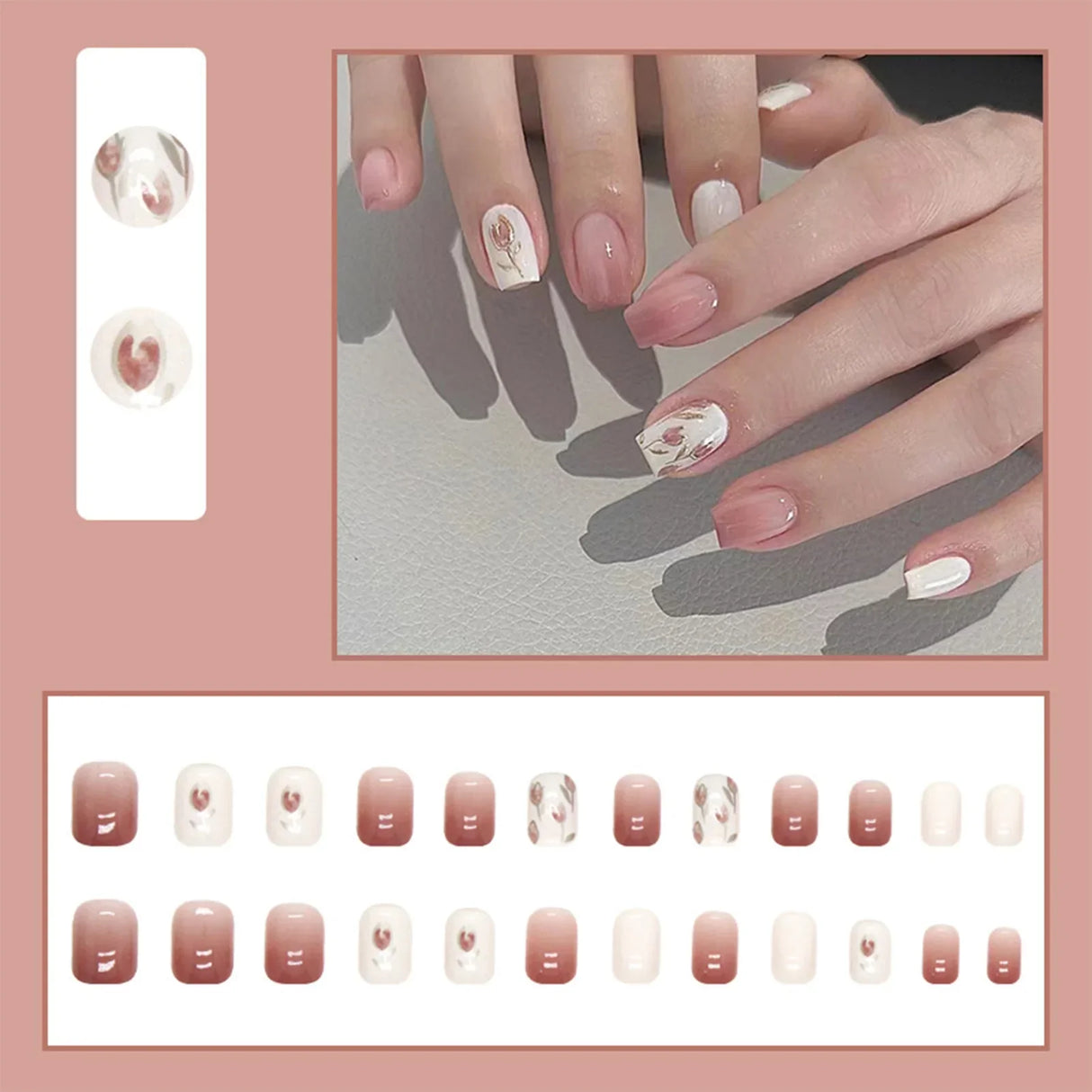 24pcs Gradient False Nails Cute Star Printed Design