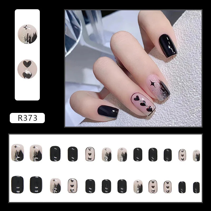 24pcs Gradient False Nails Cute Star Printed Design