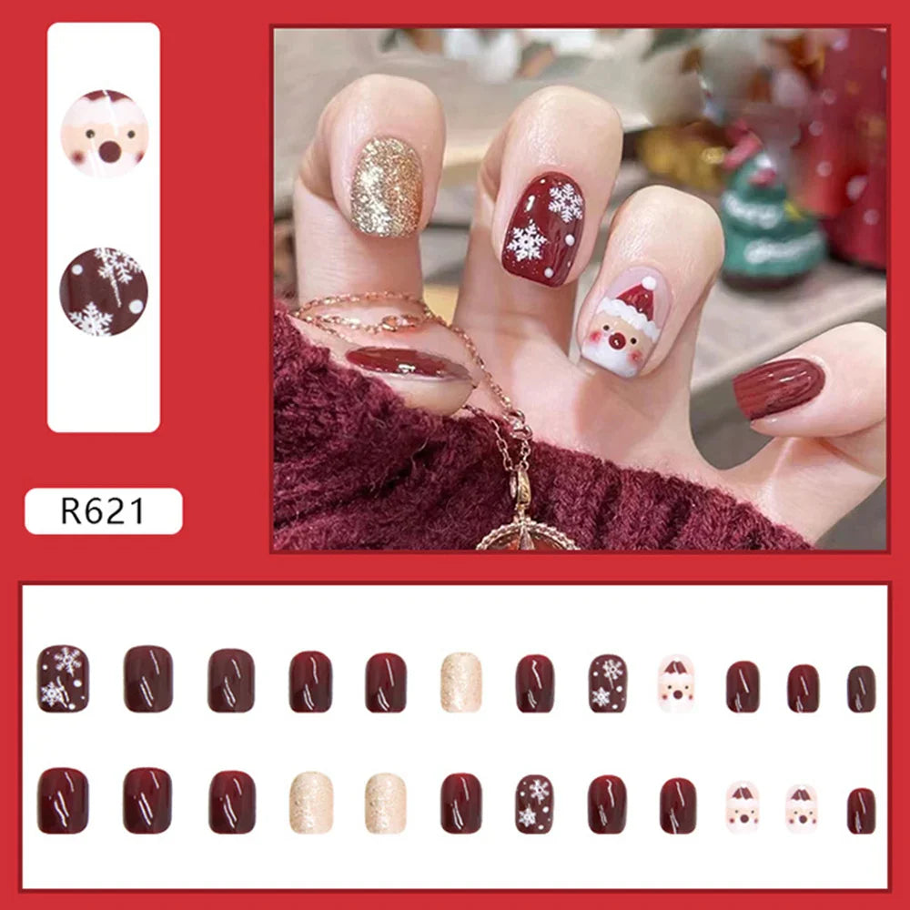 24pcs Gradient False Nails Cute Star Printed Design