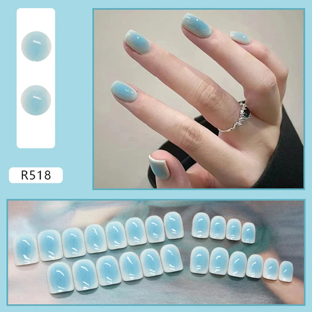 24pcs Gradient False Nails Cute Star Printed Design