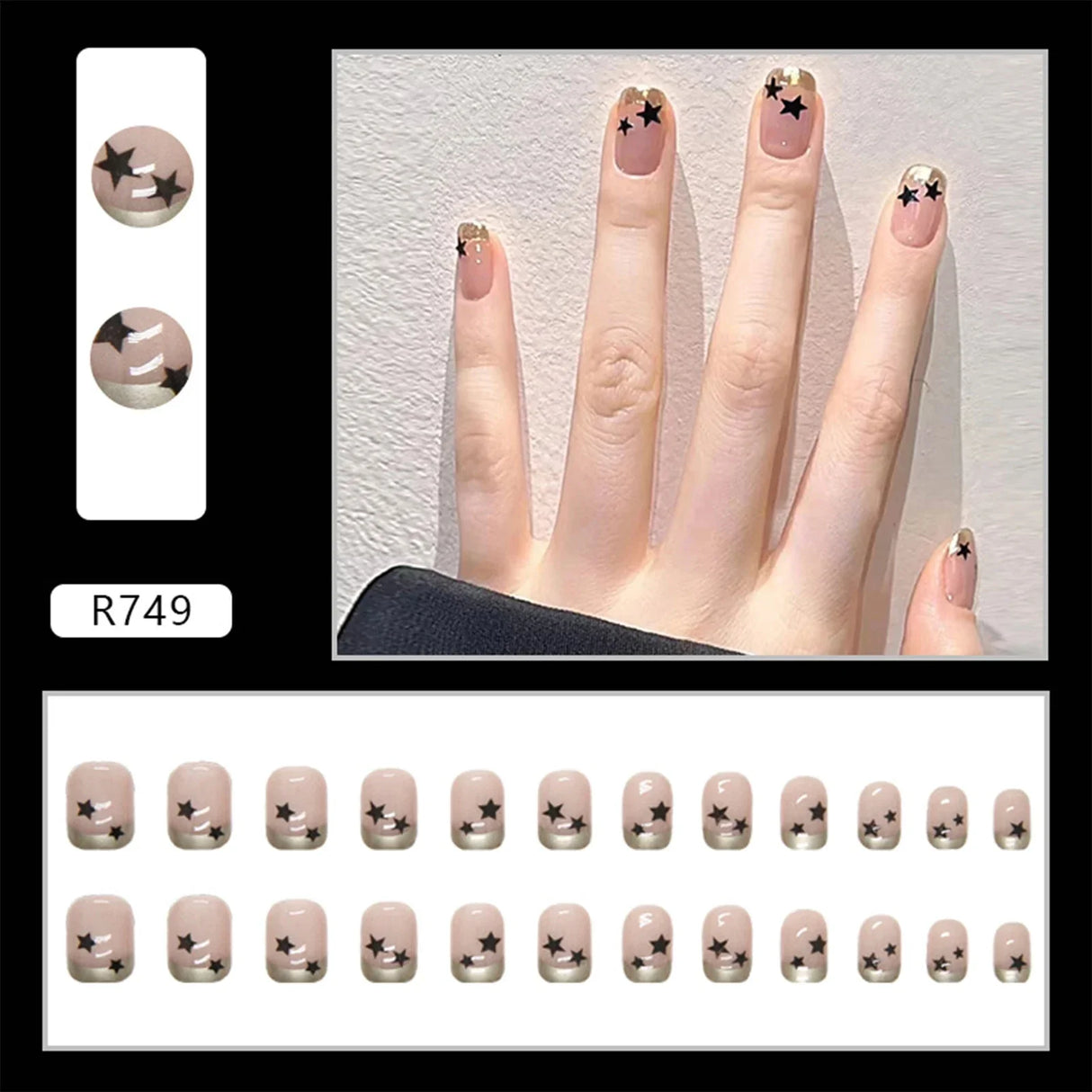 24pcs Gradient False Nails Cute Star Printed Design