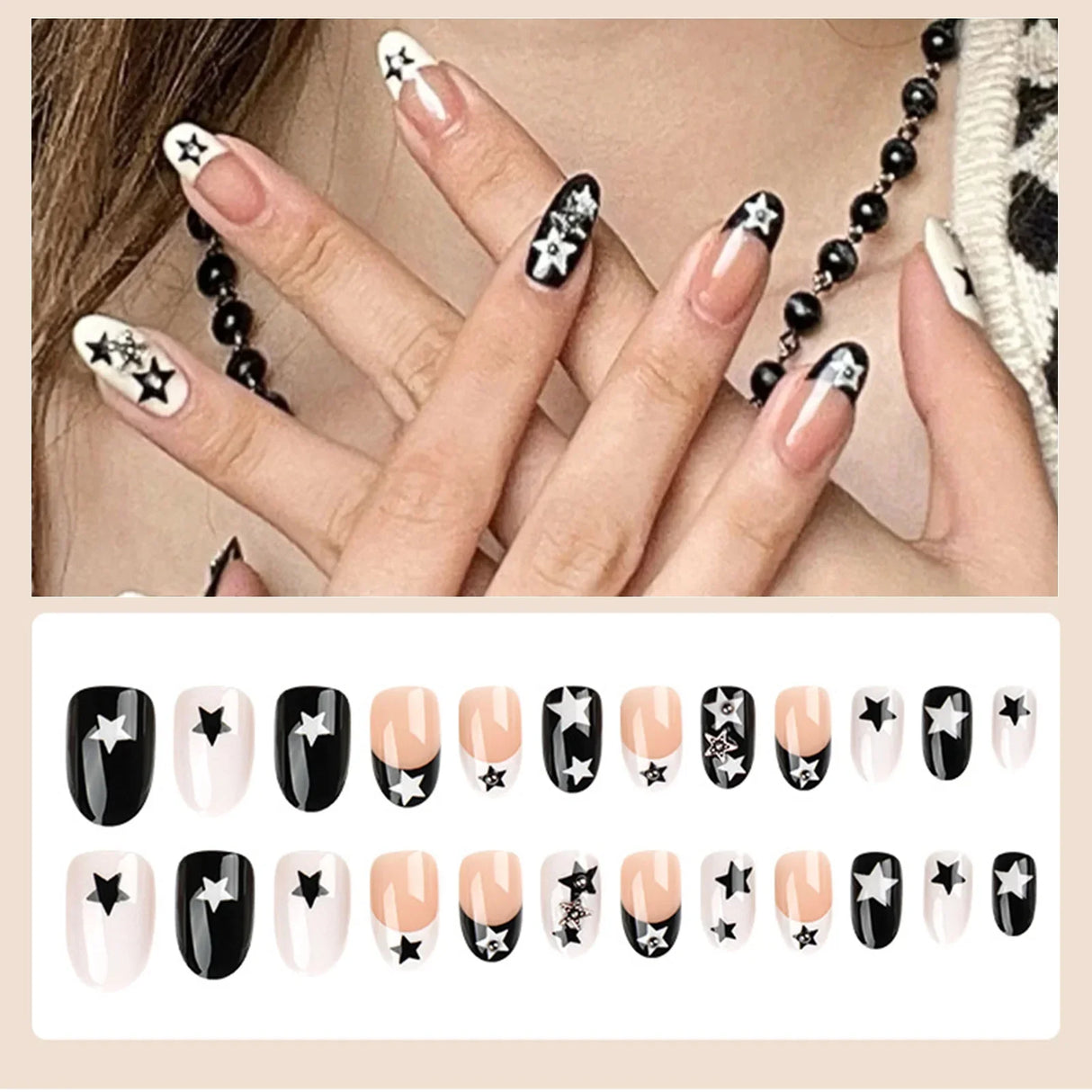 24pcs/box Fake French y2k Nails Press On Long