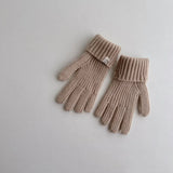 2PCS Baby Hooded Hats Mittens Solid Winter Knitted