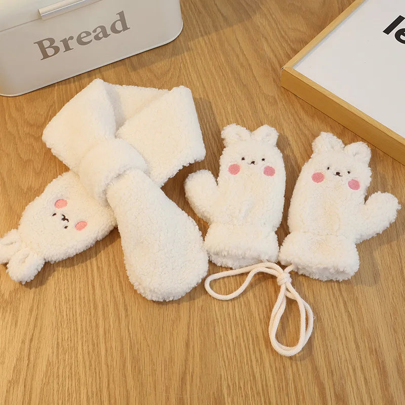 2Pcs Winter Baby Scarf Gloves Set Lamb Wool