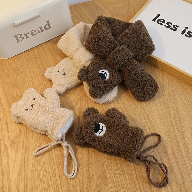 2Pcs Winter Baby Scarf Gloves Set Lamb Wool