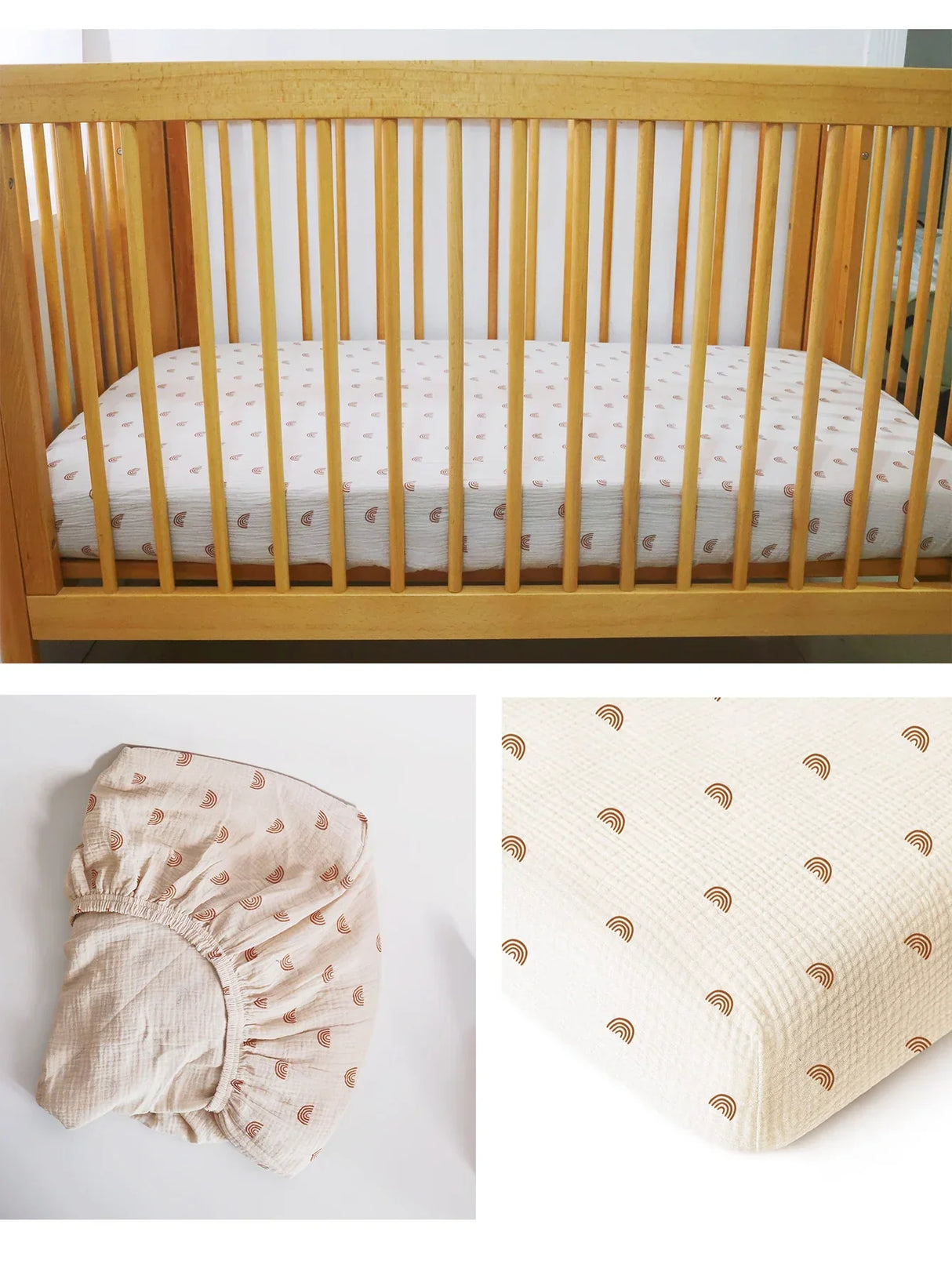 2pcs/Set Boho Neutral Rainbow Muslin Mattress Crib Sheets