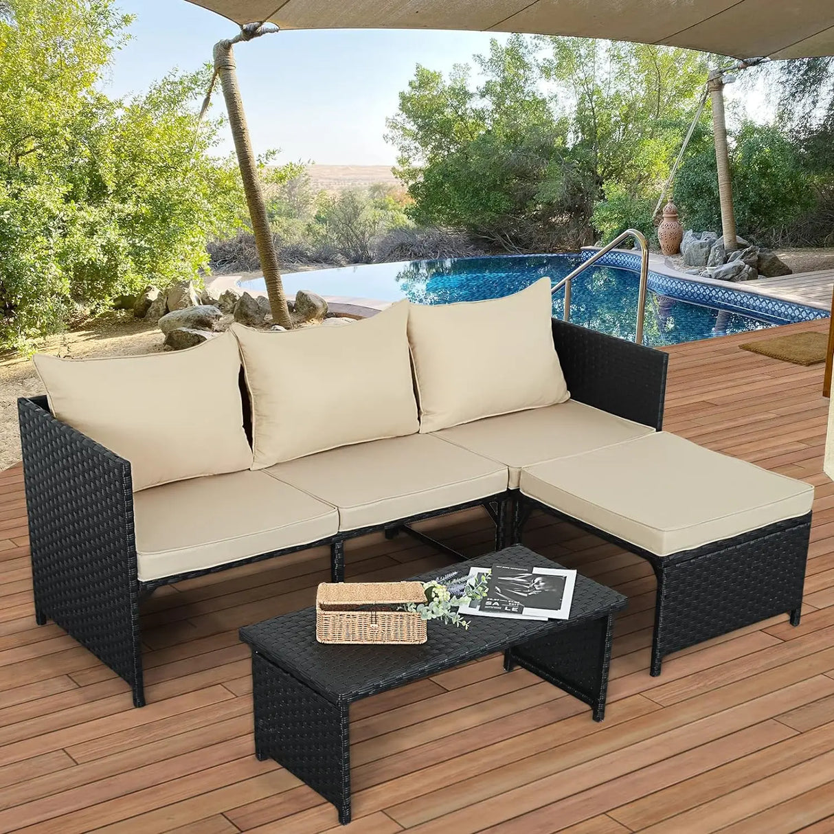 3/7-Piece Outdoor PE Rattan Furniture Set Patio Black