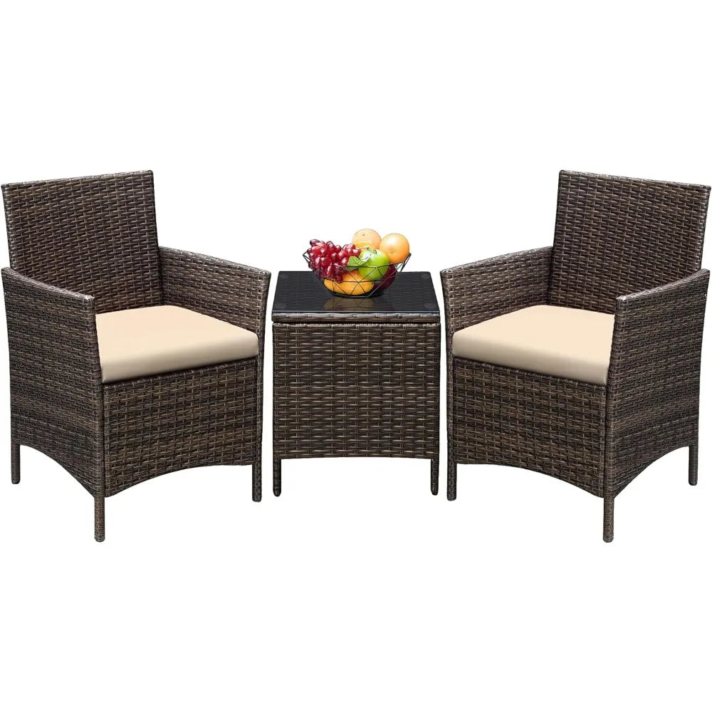 3 Pieces Patio Furniture PE Rattan Wicker Chair