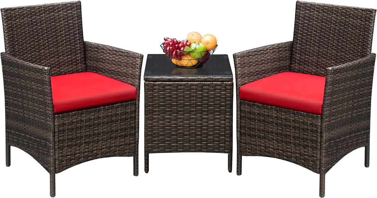 3 Pieces Patio Furniture PE Rattan Wicker Chair
