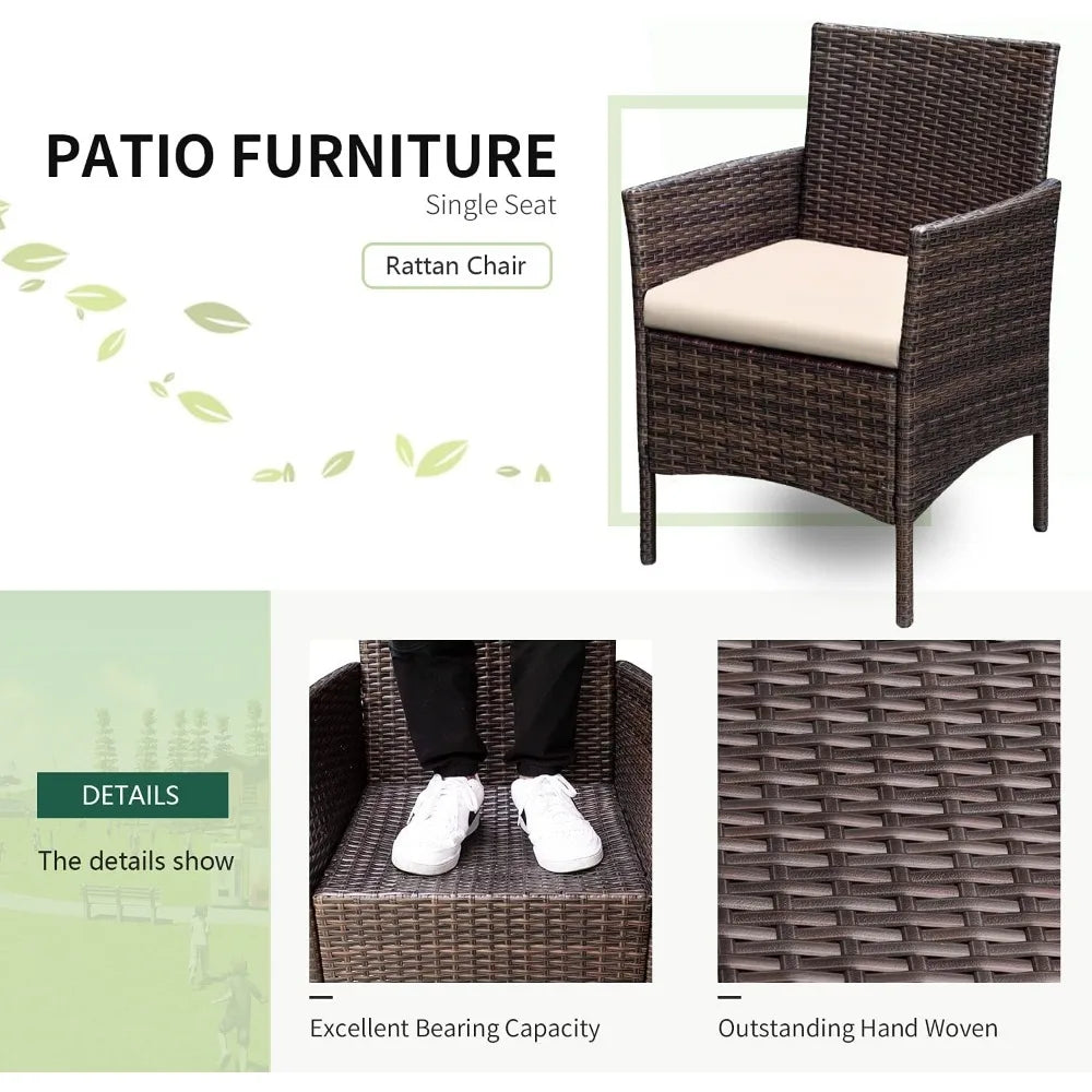3 Pieces Patio Furniture PE Rattan Wicker Chair