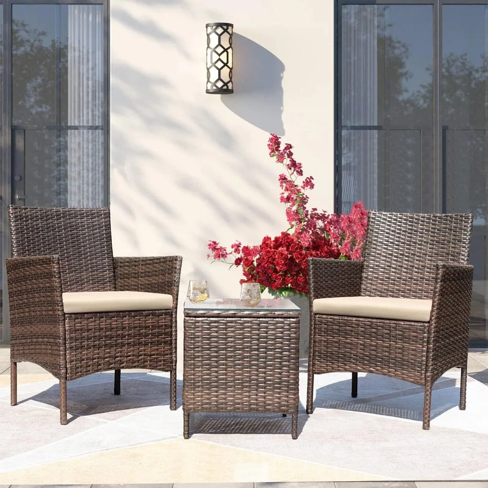 3 Pieces Patio Furniture PE Rattan Wicker Chair