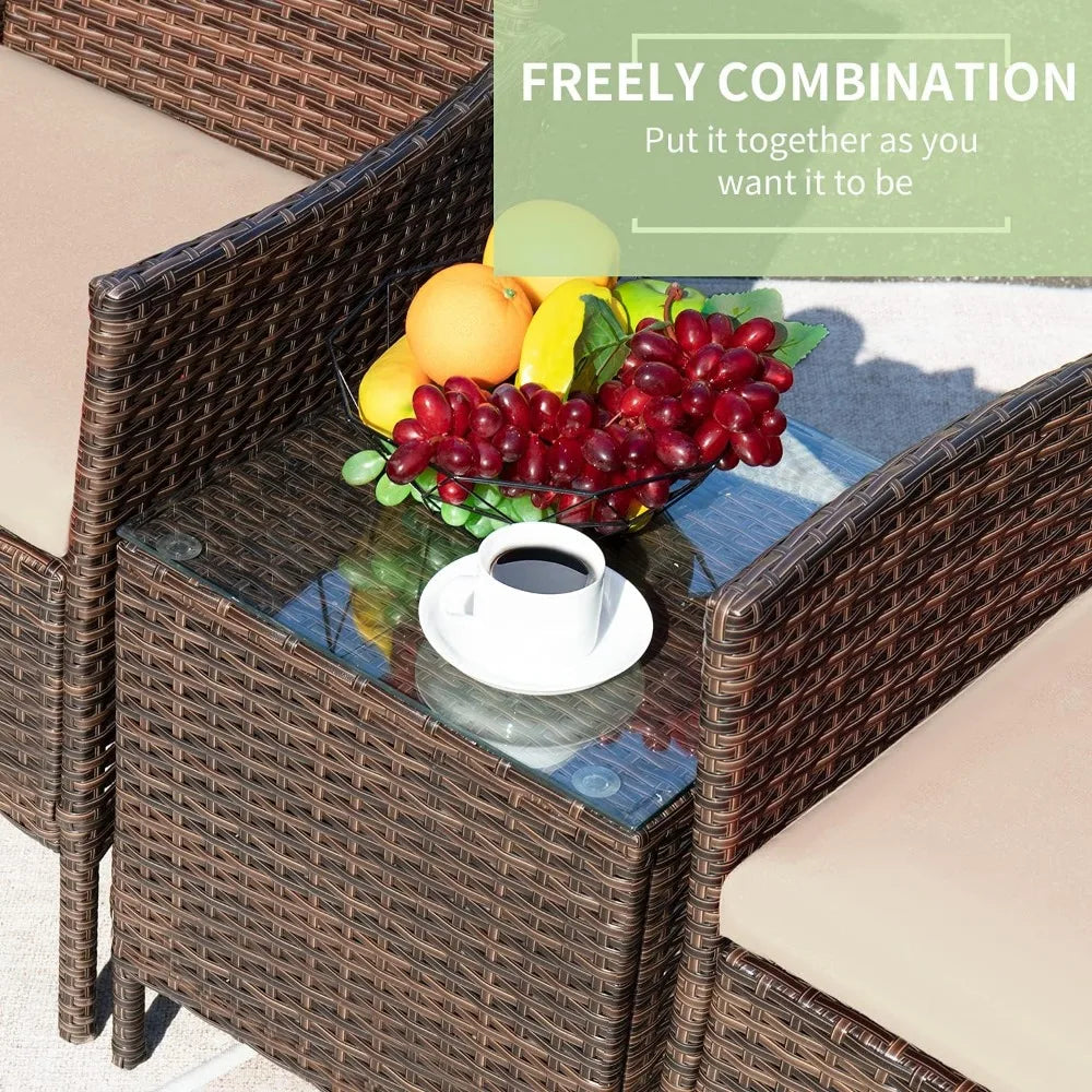 3 Pieces Patio Furniture PE Rattan Wicker Chair