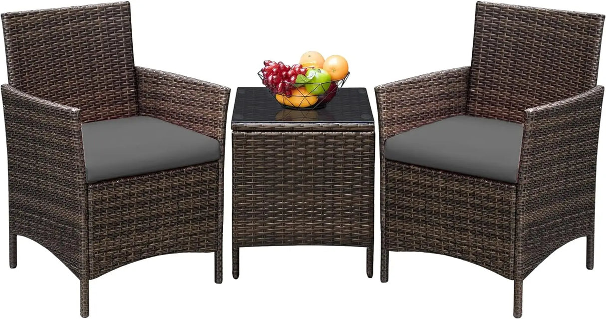 3 Pieces Patio Furniture PE Rattan Wicker Chair