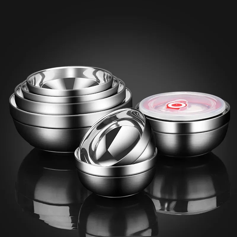 304 Stainless Steel Double Layer Bowls with Lid