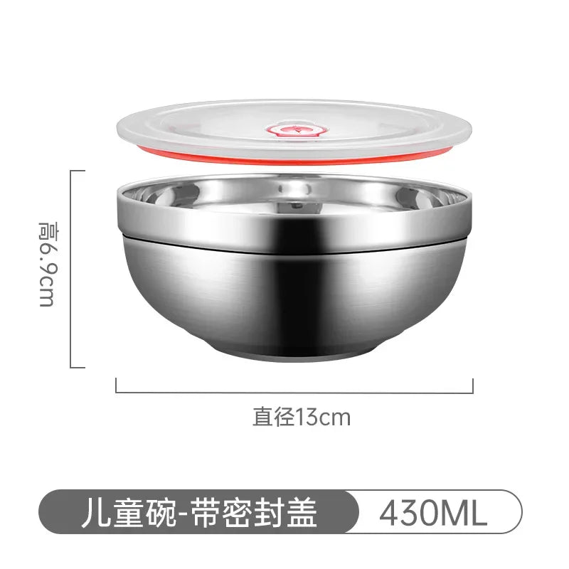 304 Stainless Steel Double Layer Bowls with Lid
