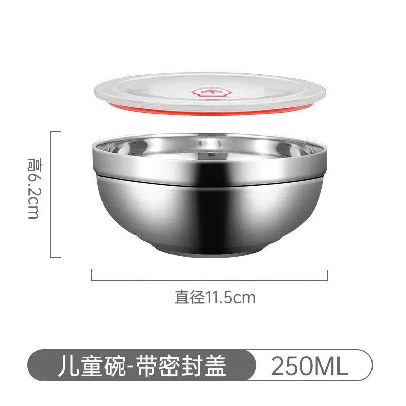 304 Stainless Steel Double Layer Bowls with Lid