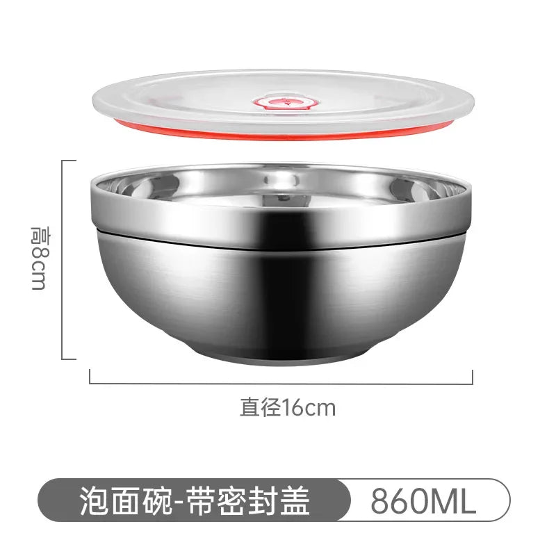 304 Stainless Steel Double Layer Bowls with Lid
