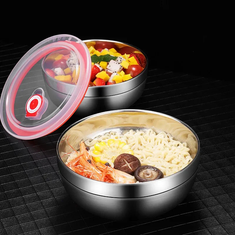 304 Stainless Steel Double Layer Bowls with Lid