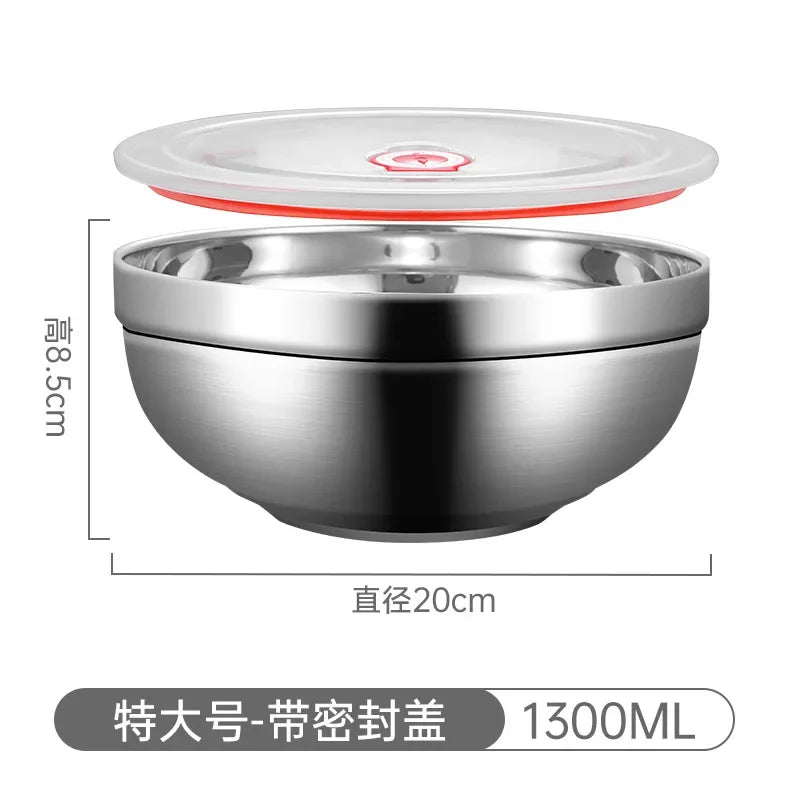 304 Stainless Steel Double Layer Bowls with Lid