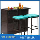 3PCS Patio Bar Set Outdoor Furniture Set Wicker