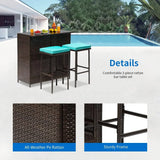 3PCS Patio Bar Set Outdoor Furniture Set Wicker