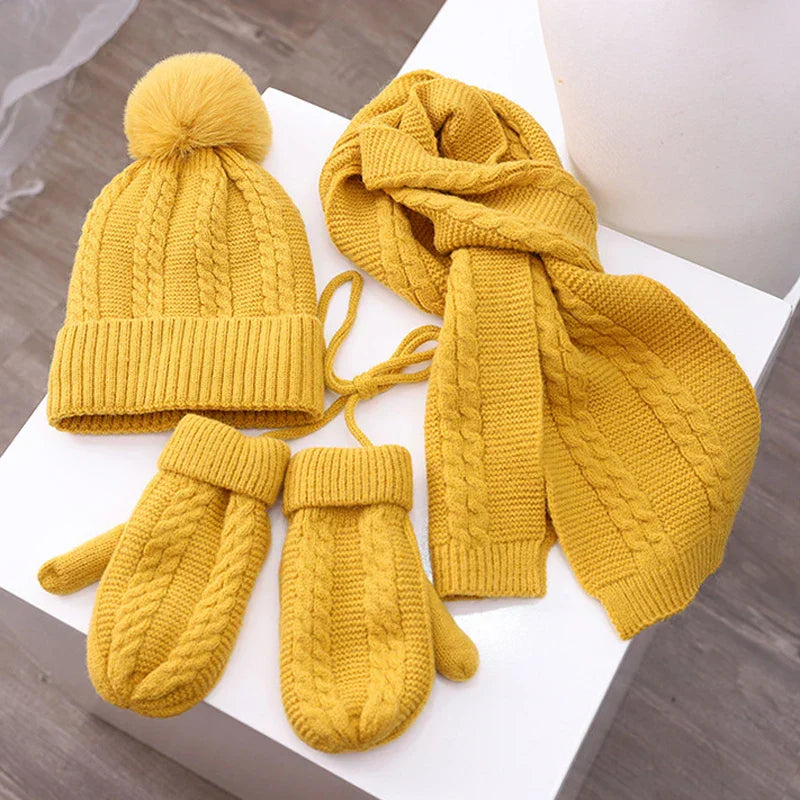 3PCS Winter Baby Hat Scarf Gloves Set Plush