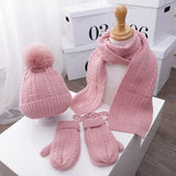 3PCS Winter Baby Hat Scarf Gloves Set Plush