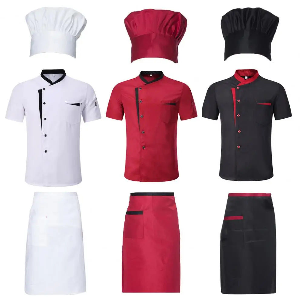 3PcsSet Unisex Hotel Kitchen Chef Uniform Jacket Hat